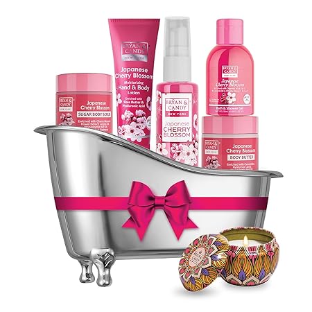 Bryan & Candy Cherry Blossom Bath Tub Kit Collection Valentine Gift Set For Women and Men |Ph5.5 Skin Friendly | Vegan